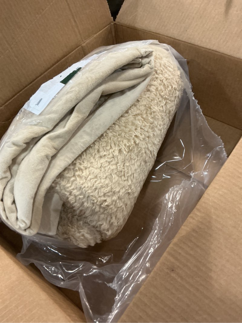 Condition photo showing As Is for woolrich burlington berber blanket super soft, cozy lightweight cover with luxurious velvet binding, modern trendy all season bedspread bedding-set, twin: 66x90, tan tan twin