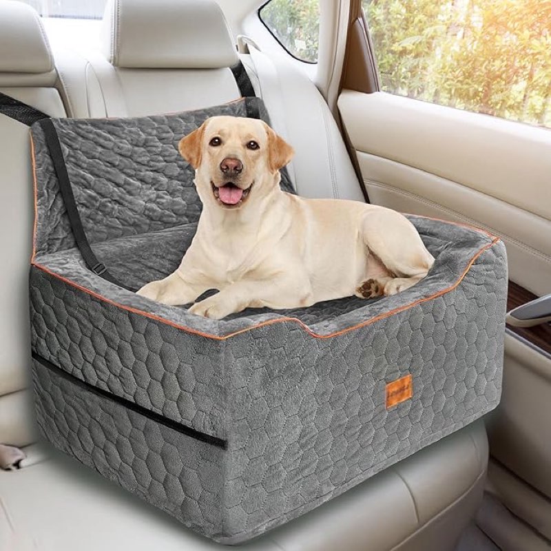 Condition photo showing Good Condition for Dog Car Seat for Medium/Large Dogs, Booster Car Seats for Under 60 lbs or 2 Small Dogs, Elevated Pet Car Seat with Storage Pockets and Belt, Detachable & Washable (Grey)
