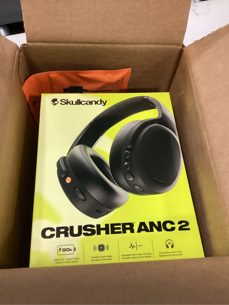 Condition photo showing New/Like New for Skullcandy Crusher ANC 2 Wireless Over-Ear Bluetooth Headphones with Extra USB-C Charging Cable, Multi-Sensory Bass, Active Noise Cancelling, 60 Hours Battery, Microphone iPhone Android - True Black True Black Bundle