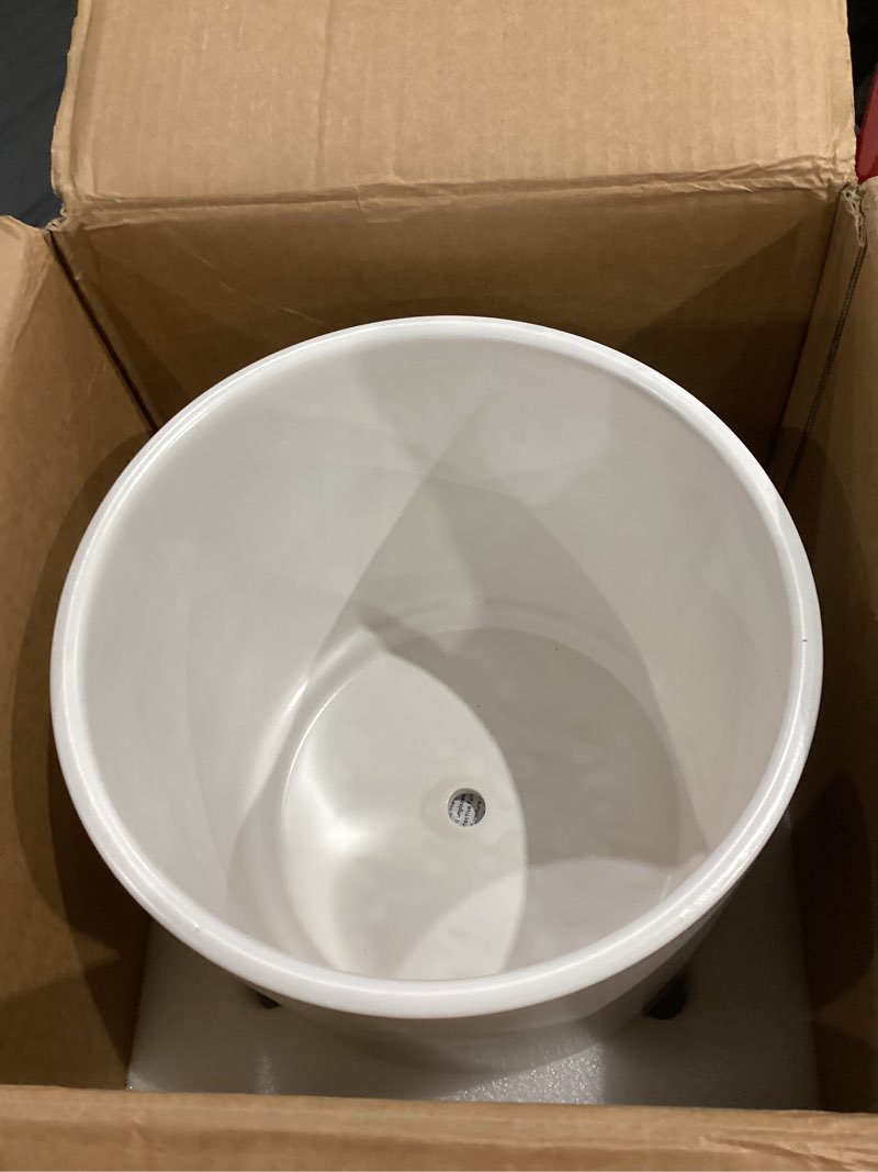 Condition photo showing Good Condition for D'vine Dev 10 Inch Ceramic Planter Pot with Drainage Hole and Saucer, Indoor Cylinder Round Planter Pot, White, 94-O-E-1 Large White