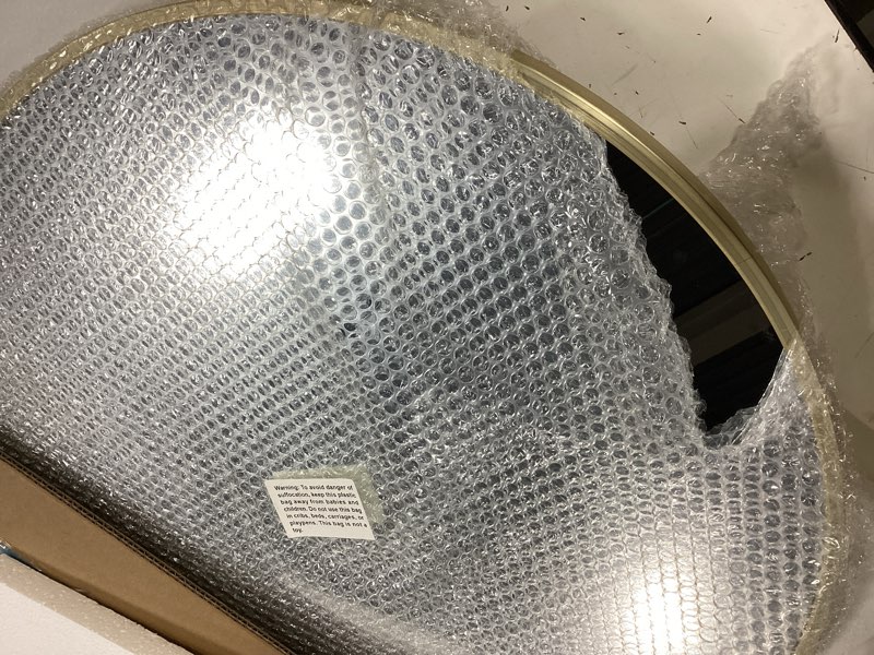 Condition photo showing New/Like New for bathroom mirror for wall, 20 inch round mirror, matte black metal framed circle vanity mirror for bathroom bedroom living room entryway, anti-rust, tempered glass, hanging or leaning round 20"l x 20"w matte black
