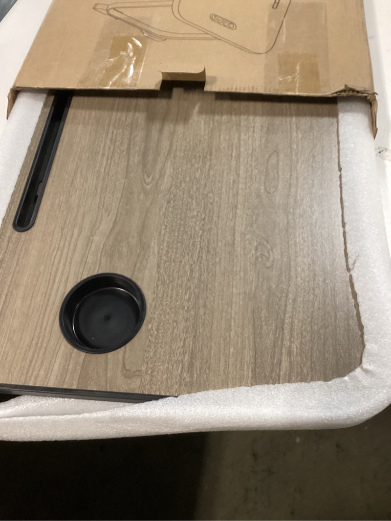 Condition photo showing Good Condition for Foldable Lap Desk, Laptop Bed Desk, Portable Lap Table, Laptop Bed Table with Cup Holder & Tablet Slot & Lifting Handle for Working Writing Drawing & Eating - Gray Wood