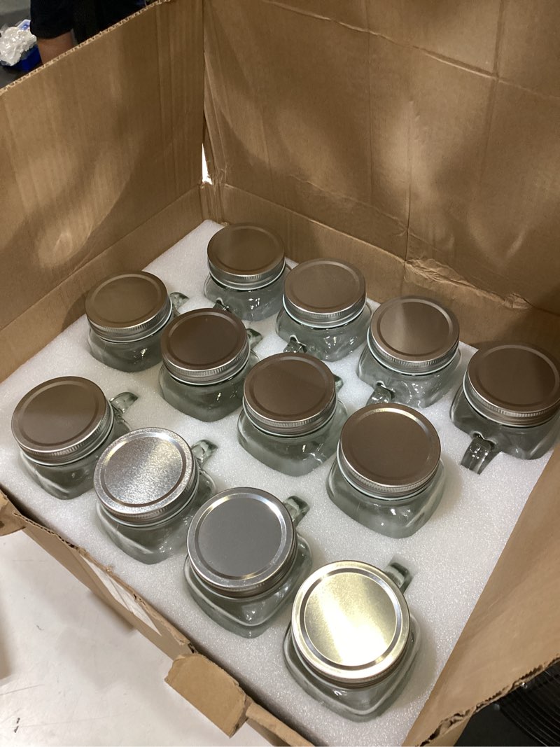 Condition photo showing Good Condition for tanglong mason jar cups, mason jars with handle and lids, drinking glasses cups, glass mugs with handles 16 oz –12 pack 16 oz mason jar cups with metal lids