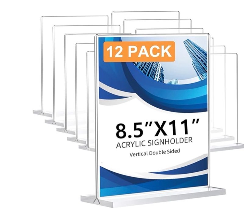 12 pack acrylic sign holder 8.5 x 11, double-sided clear sign holder plastic stands for display, t s