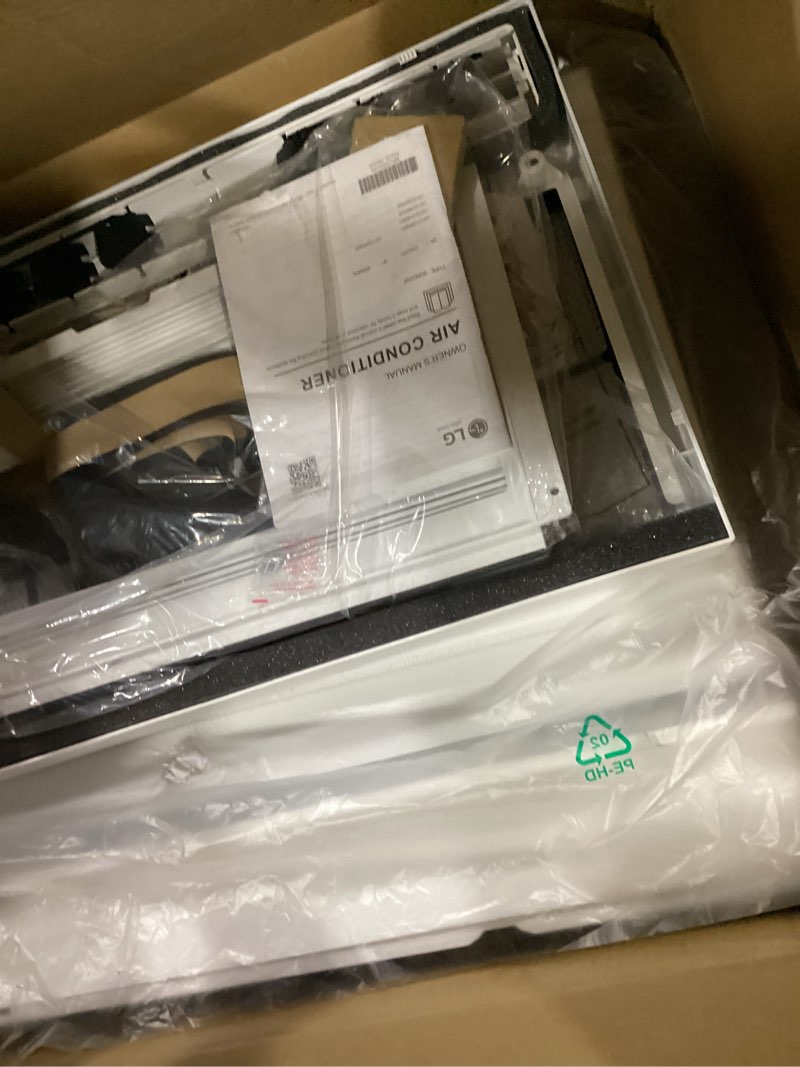 Condition photo showing Good Condition for lg 14,000 btu 115-volt window air conditioner unit cools 700 sq. ft. with wi-fi, remote, dehumidifier and in white