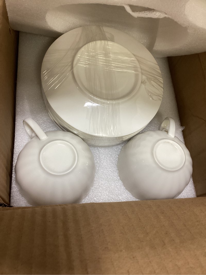 Condition photo showing Good Condition for yesland set of 6 royal tea cups and saucers, 6 oz white porcelain tea set & british coffee cups, white latte cups and espresso mug for specialty coffee drinks, latte, cafe mocha, tea