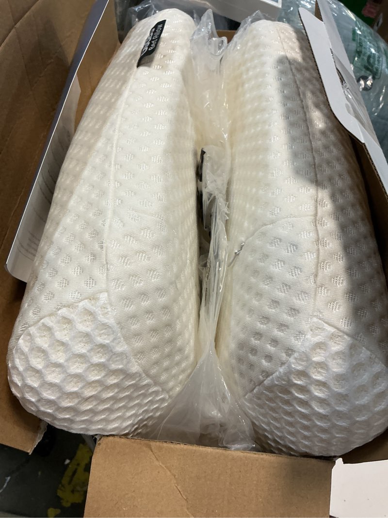 Condition photo showing As Is for osteo cervical pillow for neck pain relief, hollow design odorless memory foam pillows with cooling case, adjustable orthopedic bed pillow for sleeping, support for side back sleepers queen(25.5*16.5*5.2/4.1 inches) white