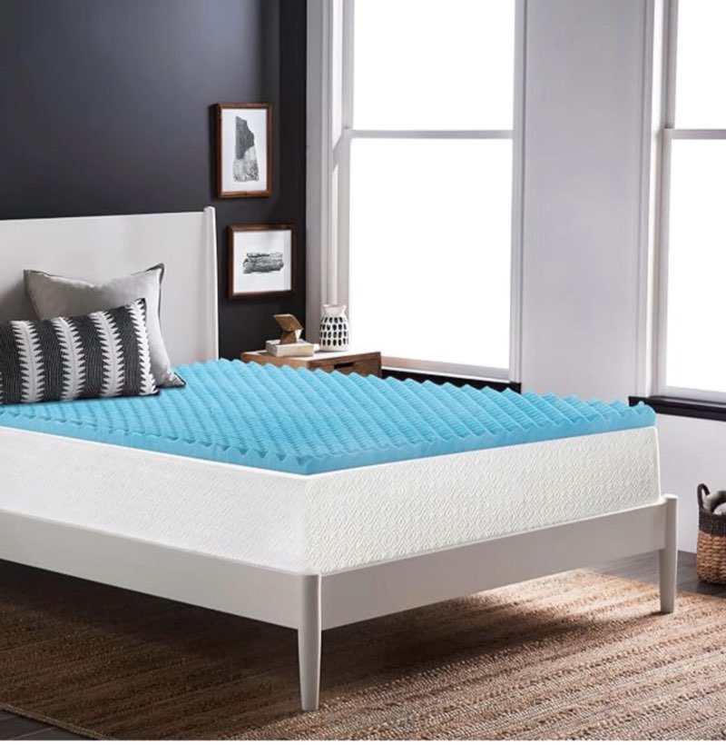 Nutan 1-inch Convoluted Gel Infused Memory Foam Mattress Topper with Egg Shell Design | Breathable, Soft, and Comfortable Bed Toppers for Back Pain, Cooling Pad for Better Sleep, Twin, Blue