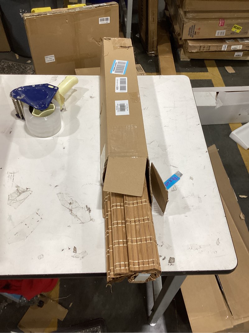 Condition photo showing As Is for LazBlinds No Tools No Drill Cordless Bamboo Roman Shades, Light Filtering Window Treatment, Roll Up Bamboo Blinds for Window 23'' W x 64'' H, Brown Brown206 23'' W x 64'' H