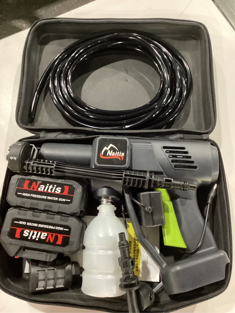 Condition photo showing Good Condition for 1200 PSI Portable Pressure Washer, 21V Cordless with 2×4.0Ah Batteries & 40 Mins Runtime, 9Bar High Pressure, 6-in-1 Nozzle & Foam Cannon for Car, Patio, Yard