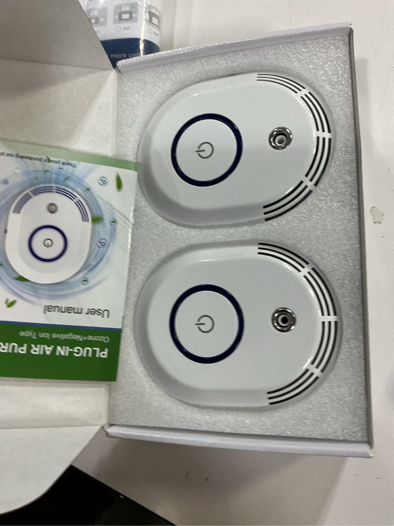 Condition photo showing Good Condition for Plug in Air Ionizers 60 Million Negative Ions Out Put, 2 in 1 Ozone Odor Eliminator and Air Ionizers for Home, Kitchen, Bedroom, Office, Mini Air Cleaner for Dust, Smoke, Pets, 2 Pack