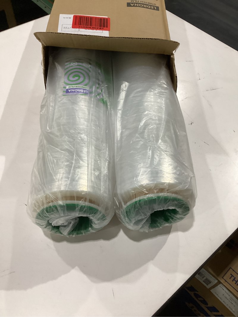 Condition photo showing New/Like New for 2 roll stretch wrap for moving with wrap holders - 18in wide, 1300ft plastic stretch wrap roll for packing, wrapping furniture, pallet, luggage, boxes - clear shrink film - moving supplies 18 in / 1,300 ft 2 roll