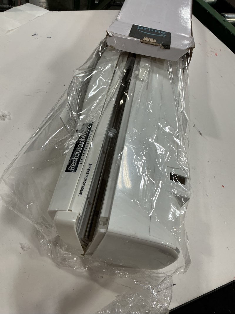 Condition photo showing As Is for Restaurantware-RW Base Food Wrap Dispenser with Cutter, 1 Refillable Cling Wrap Dispenser - Fits 12” to 18” x 1000’ Rolls, Press Down and Cut, White Plastic Aluminum Foil, Sharp Blade 18 x 1000'