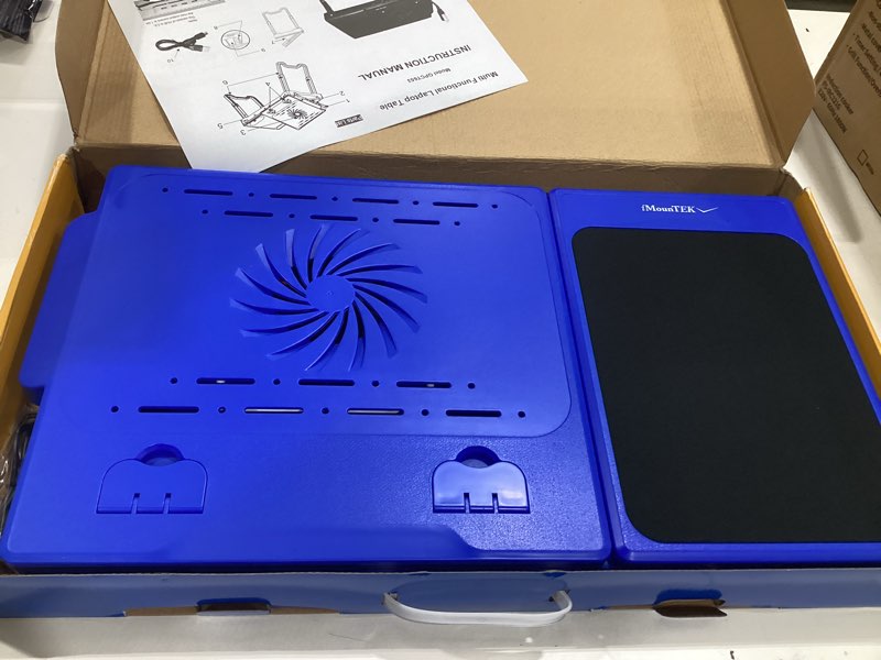 Condition photo showing Good Condition for teqhome laptop desk for bed, adjustable table with fan, portable lap desk, foldable legs, stand for couch sofa, tray with led light, 4 usb ports, storage, mouse pad black