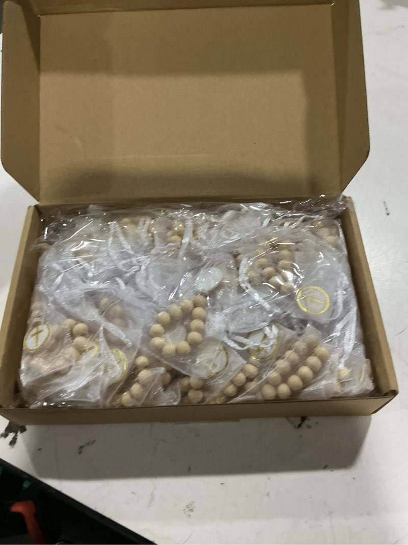 Condition photo showing Good Condition for deekin 60 sets wooden rosary bulk wood catholic prayer rosary beads with crucifix white mesh bag for baptism first communion confirmation baby shower bridal shower men women