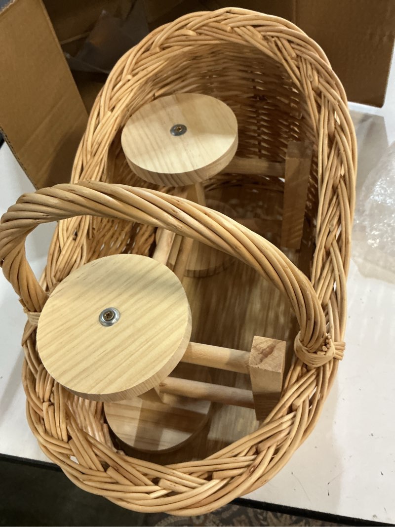 Condition photo showing Good Condition for woven rattan stroller shaped flower basket, vintage wicker baby carriage planter for floral arrangements, baby shower wedding party decor centerpieces for tables, floral rustic home decor (small)
