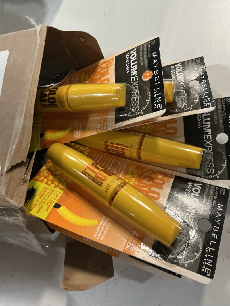 Condition photo showing New/Like New for maybelline volum' express the falsies colossal cat eyes washable mascara, glam black [233], 0.31 oz (pack of 6)
