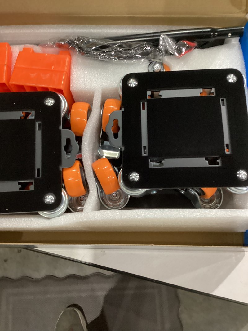 Condition photo showing As Is for Heavy Duty Furniture Movers with 4 Wheels,Furniture Lift Mover Tool Set with 2000 lbs Load Capacity, Easy Sliders Dolly with Removable Side Guards&Brake, for Moving Appliance,Sofa etc Orange