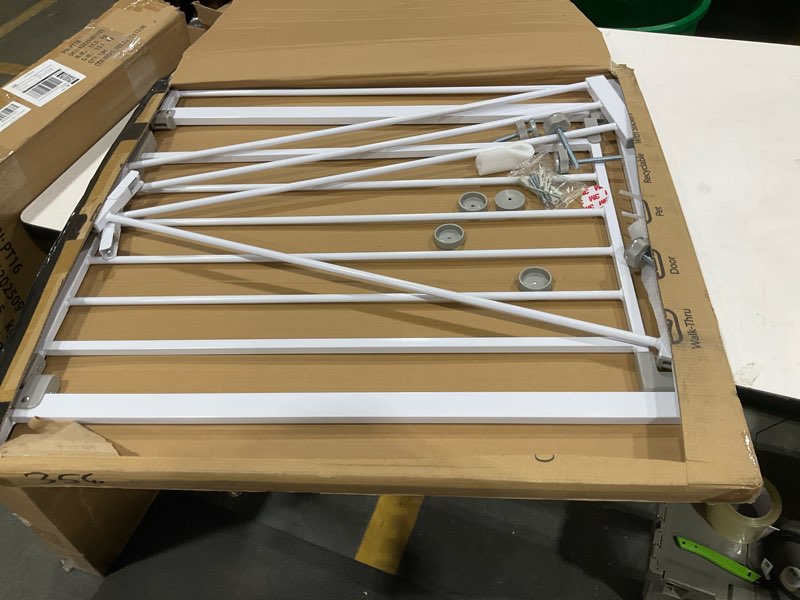 Condition photo showing Good Condition for innotruth 29.5–40.75" baby gate for stairs, 30" tall dog gates for doorways & hallways, safety gate for kids & pets, pressure-mounted walk-through with dual lock & 2-way swing, white white 1?29.5-40.75" w x 30" h