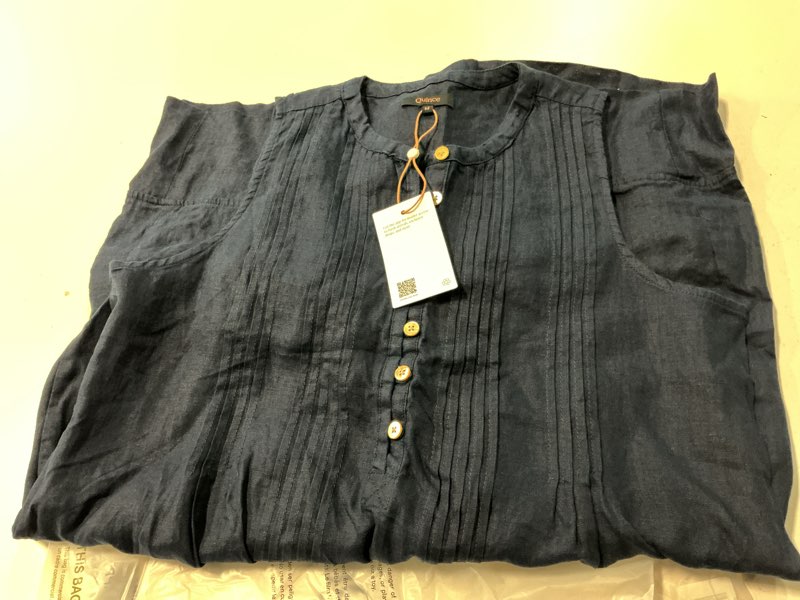 Condition photo showing Good Condition for 100% european linen sleeveless swing dress, m, deep navy
