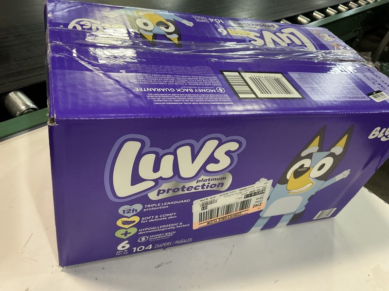 Condition photo showing New/Like New for luvs ultra leakguards, stage 6 disposable diaper, 104 ct