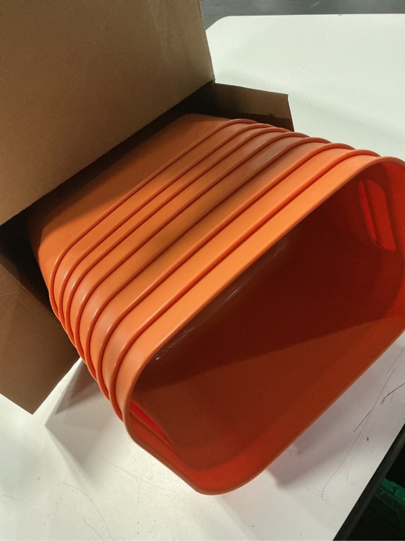 Condition photo showing Good Condition for hoolerry 8 pieces colorful storage bins with lid, plastic storage basket organizing container stackable box with handle for shelves desktop playroom office(10.2 x 7 x 6.3 inch,orange)