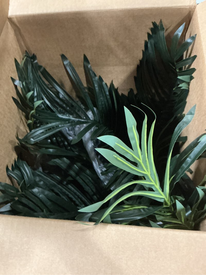 Condition photo showing As Is for nearly natural 6.5ft artificial golden cane palm tree, lifelike silk indoor palm with three textured trunks flexible fronds nursery planter, low maintenance