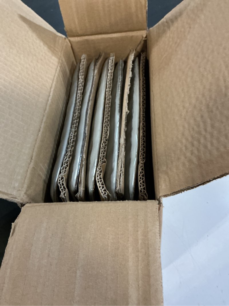 Condition photo showing New/Like New for famiware ocean square plates and bowls set, 18 pieces dinnerware sets, dishes set for 6, reactive glaze, microwave and dishwasher safe, scratch resistant, grey