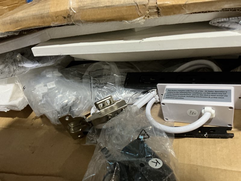 Condition photo showing As Is for DWVO Makeup Vanity with Large Mirror and Lights, 46" Vanity Desk Dressing Table Set with 11 Drawers & Storage Stool, Dressing Table with Power Outlet and Magnifying Glass, Dressing Room, White Ivory White