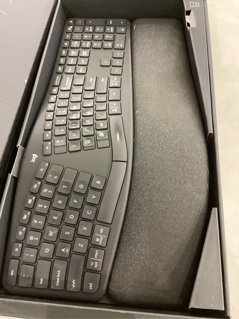 Condition photo showing Good Condition for Logitech ERGO K860 Wireless Ergonomic Keyboard - Split Keyboard, Wrist Rest, Natural Typing, Stain-Resistant Fabric, Bluetooth and USB Connectivity, Compatible with Windows/Mac, Black Keyboard Only