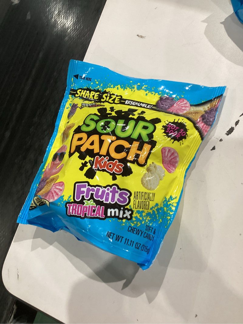 Condition photo showing New/Like New for SOUR PATCH KIDS Fruits Tropical Mix Soft & Chewy Candy, Share Size, 11.11 oz 17.4 x 4.3 x 19.6 cm, 11.11 oz