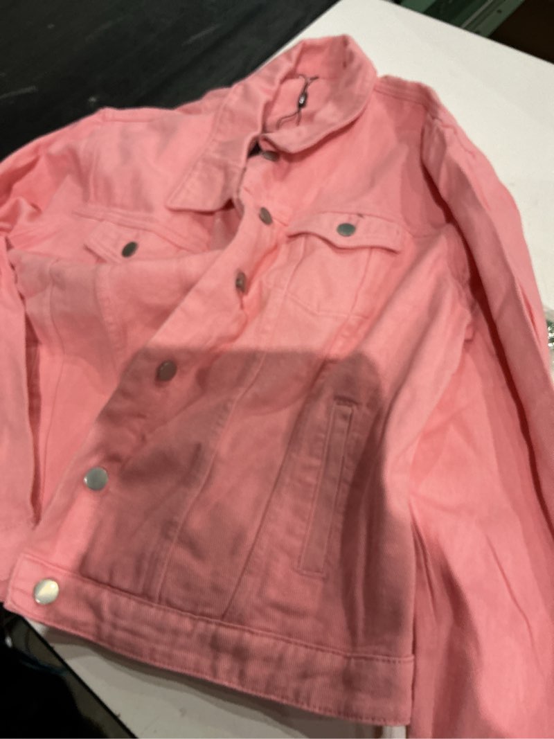 Condition photo showing Good Condition for argstar denim jacket for women button up long sleeve with pockets (available in inner pockets) pink small