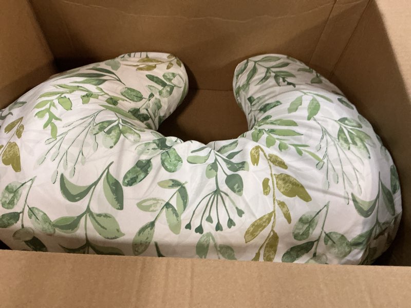 Condition photo showing As Is for Boppy Nursing Pillow - Firm, Ergonomic U-Shaped Bottle and Breastfeeding Pillow with High Lift for Comfort and Support, Spacious Surface - Green Sage Leaf New Nursing Pillow Green Sage Leaf