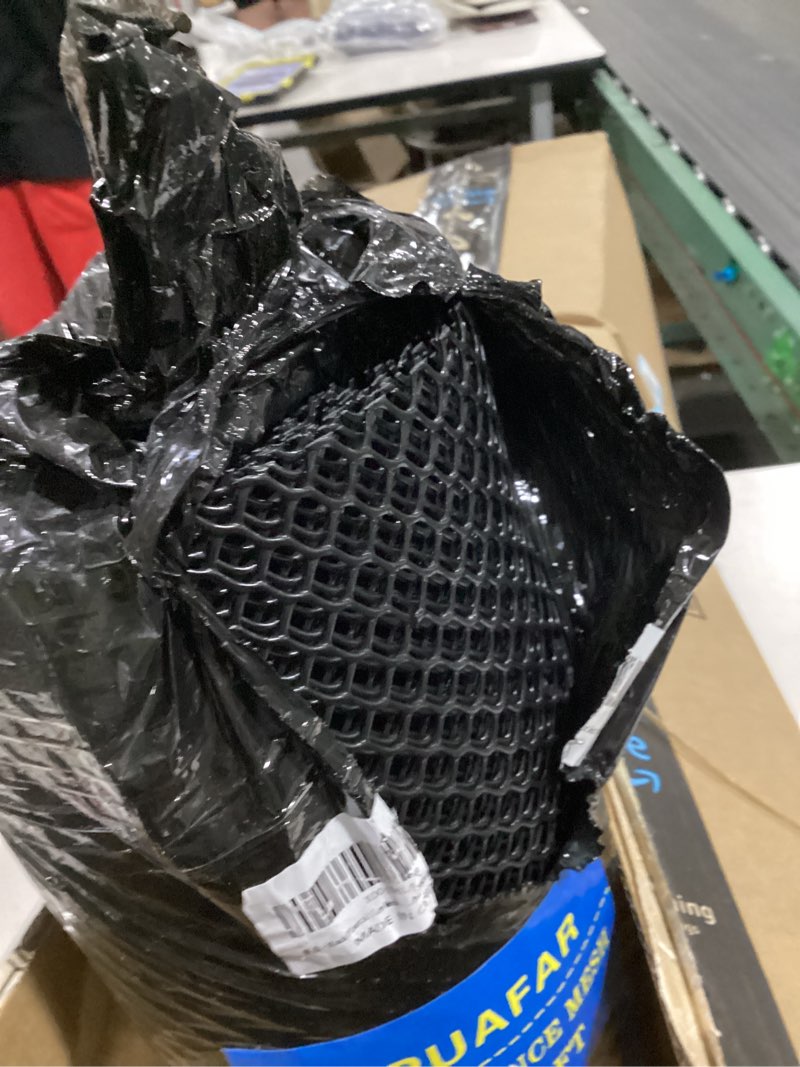 Condition photo showing As Is for black plastic wire mesh fence 15.7in x 33ft - commercial grade hexagonal netting, heavy duty snake & rodent barrier for farms, poultry yards, dog runs | durable outdoor security fencing black 15.7 in * 33 ft