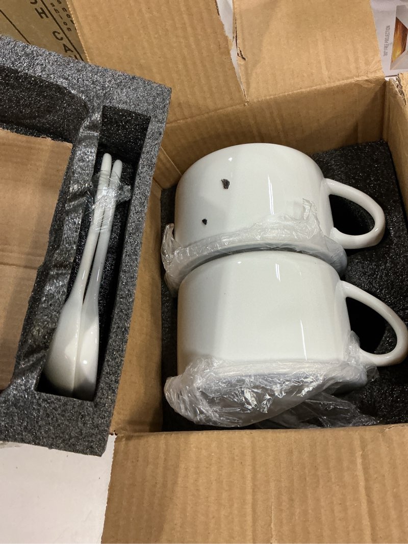 Condition photo showing New/Like New for Soup Bowls with Handles & Spoons, 30oz Ceramic Ramen Bowl with Lid, Large Soup Mugs/Cups for Instant Noodle, Big Cereal Bowls for Oatmeal, Soup Containers with Lids, Set of 2, White