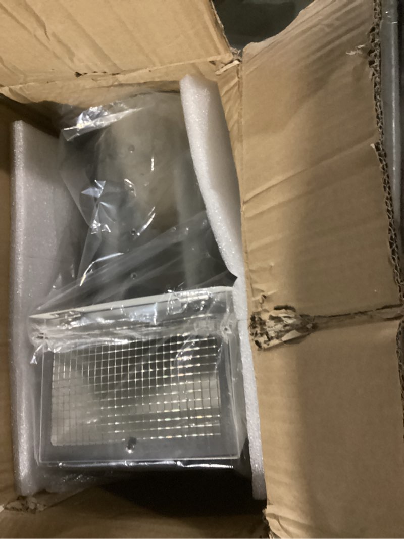 Condition photo showing As Is for 6 inch hooded wall vent with screen and damper,6 inch exhaust vent cover cap for outdoor kitchen range hood dryer ventilation,outside wall mount extractor for house air exhaust,galvanized steel,white 6 inch white
