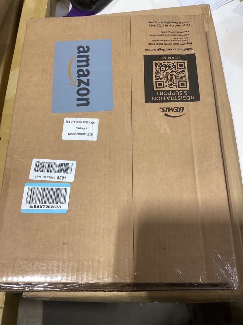 Condition photo showing New/Like New for Mayfair Bennett Toilet Seat with Chrome Hinges, Slow Close Wood Seat, Secure Metal Hinges, Easy Install, Made in USA, Elongated, White Elongated Chrome