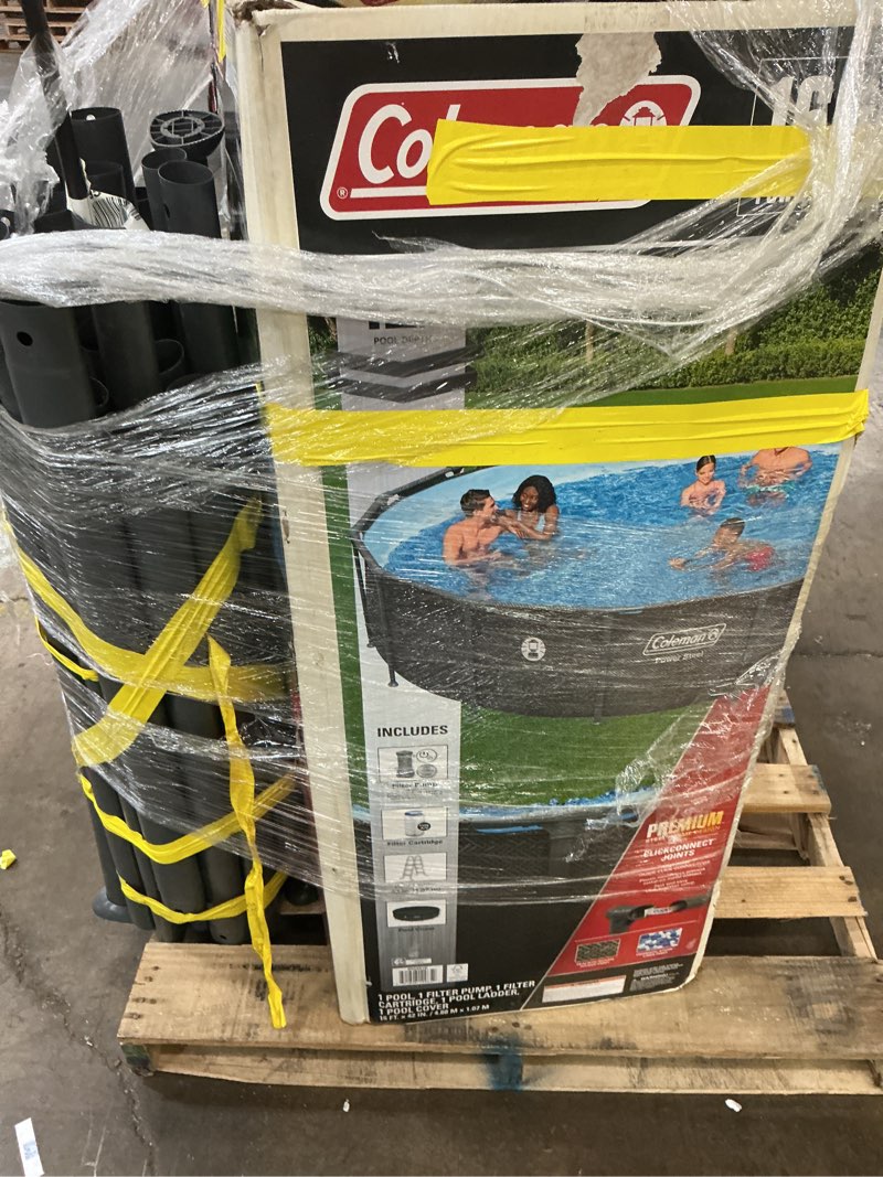 Condition photo showing As Is for coleman power steel 16 ft. x 42 in. round metal frame above ground pool set