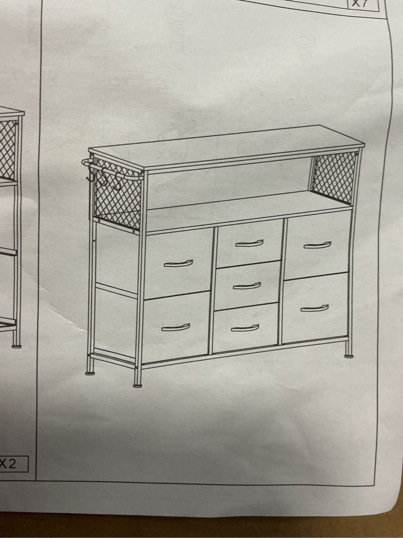Condition photo showing New/Like New for (Similar to stock photo) Dresser for Bedroom TV Stand with Power Outlets and LED Light, 6 Drawers Dresser with Side Pockets & Hooks, Wide Dresser with Shelves for 45\" TV, Fabric Chest of Drawers, Black