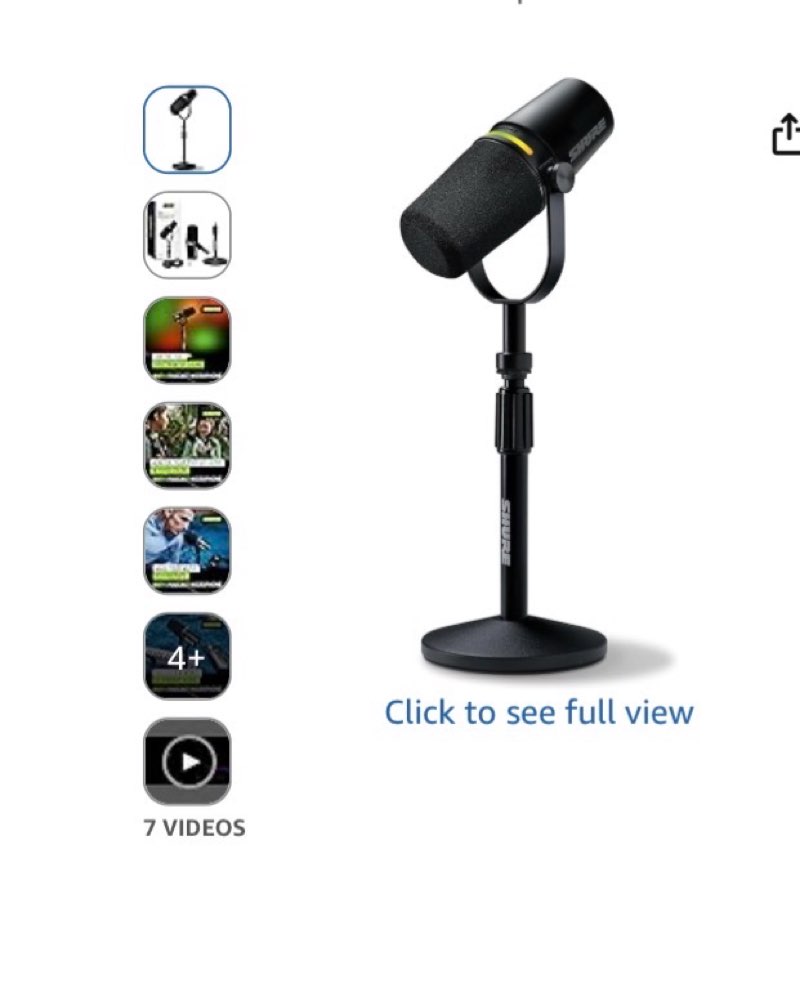 shure mv7+ podcast dynamic microphone with stand – obs certified, enhanced audio, led panel, usb-c & xlr outputs, auto level mode, digital pop filter – for podcasting, streaming, and recording, black