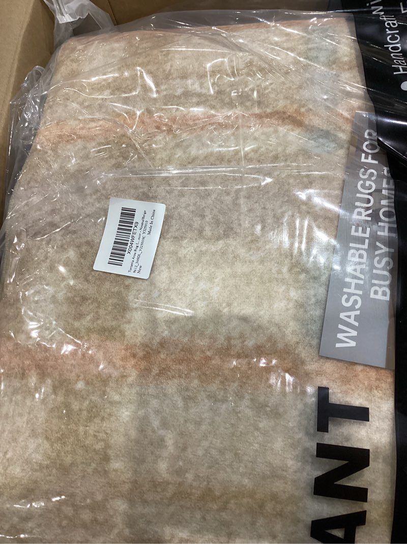 Condition photo showing Good Condition for area rugs 9x12 living room: washable rug modern abstract large rugs soft non slip neutral rug stain resistant indoor carpet for bedroom kitchen dining room home office rugs(blue brown,9'x12') blue brown 9' x 12' (rectangular)