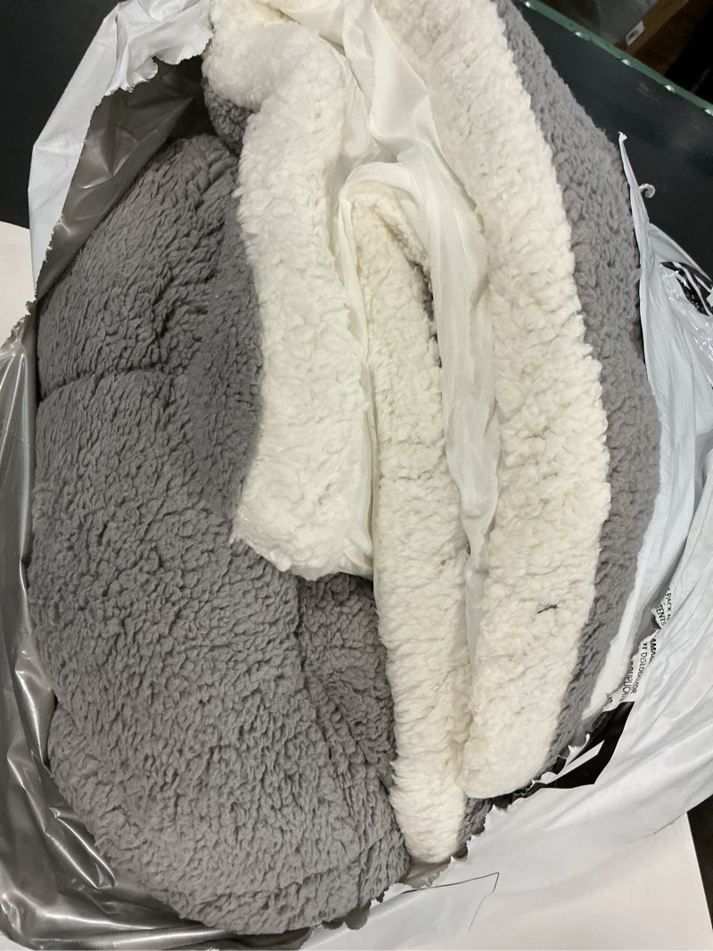 Condition photo showing As Is for Cymula California King Mattress Topper, Sherpa Mattress Pad for Cal King Bed with 900GSM Down for Back Pain Extra Thick Mattress Cover Pillow Top with 8-21" Pockets, Grey Sherpa Gray California King