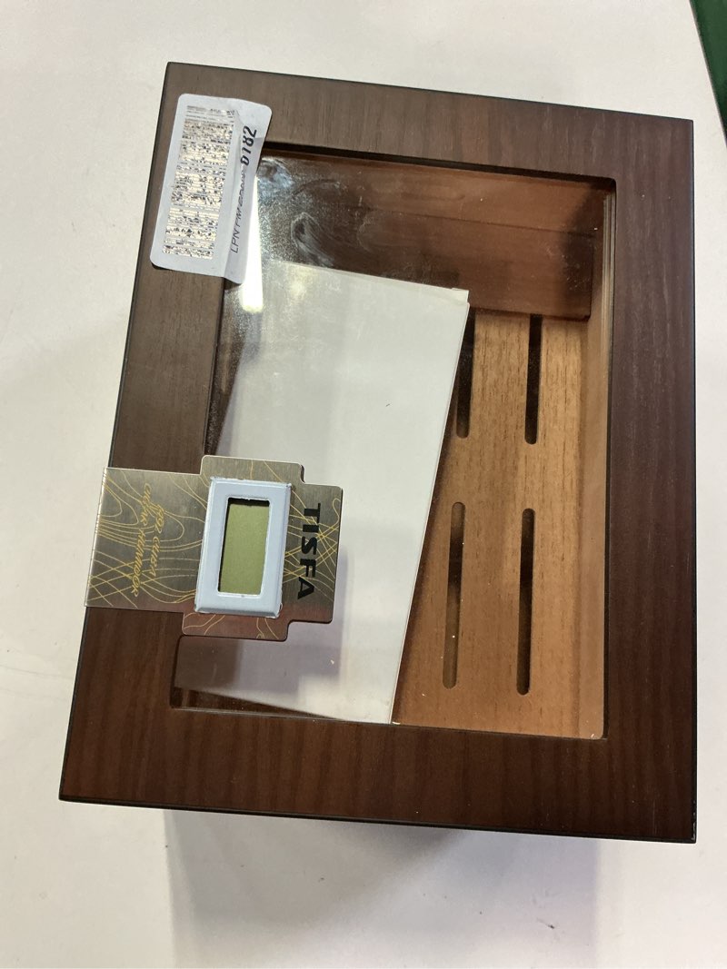 Condition photo showing Good Condition for TISFA Cigar Humidor Cedar Wood Cigar Box with 2 Digital Hygrometer, 2 Humidifiers, Cedar Tray, Divider, Accessory Drawer, Glass Top Large Desktop Humidors and Acrylic Travel Cigar Tube Gifts Set Brown