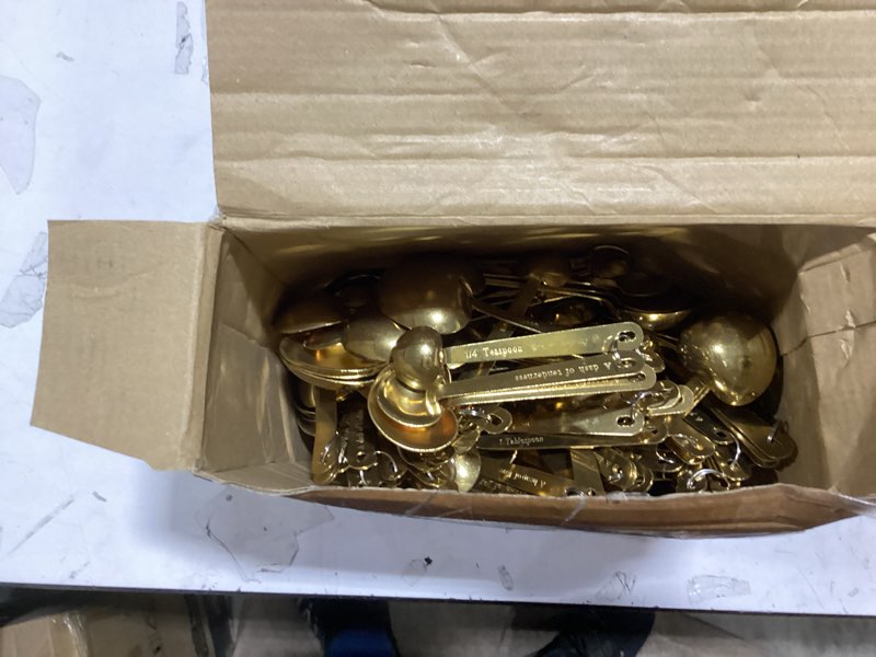 Condition photo showing As Is for umigy 50 set heart shaped measuring spoon tea spoons wedding baby shower favors for guests set heart shape drawstring organza bag gift tag rope for wedding bridal shower souvenir (gold) 50 gold