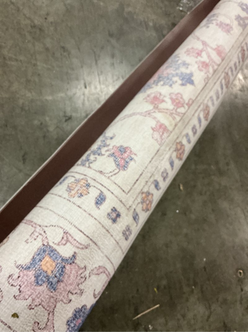 Condition photo showing As Is for 6.5x10 durable vinyl rugs for living room, vintage floral pattern for dining room, bedroom, home office, bobo beige non-slip large rugs for indoor&outdoor rv, deck, backyard, balcony,modern home decor 6.5' x 10'(vinyl) beige
