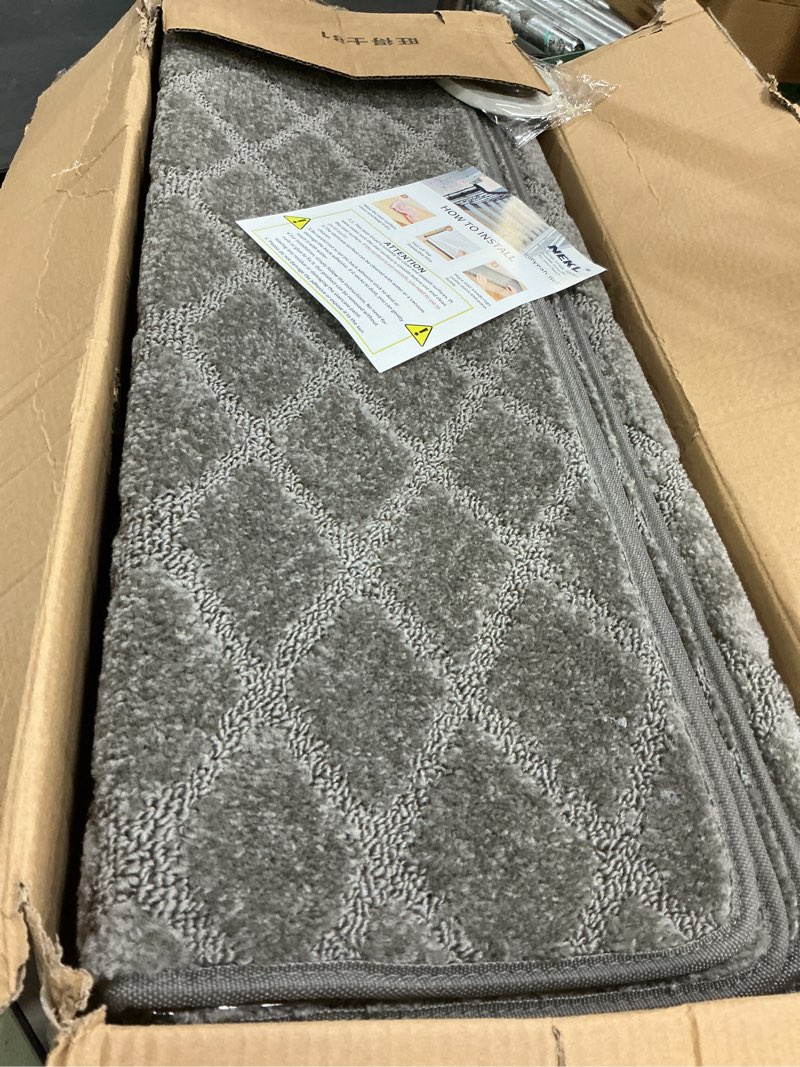 Condition photo showing Good Condition for bullnose stair landing mat, peel and stick carpet stair treads for wooden steps indoor with adhesive non-slip backing - lattice pattern grey 24*36 inch grey-(lattice style)