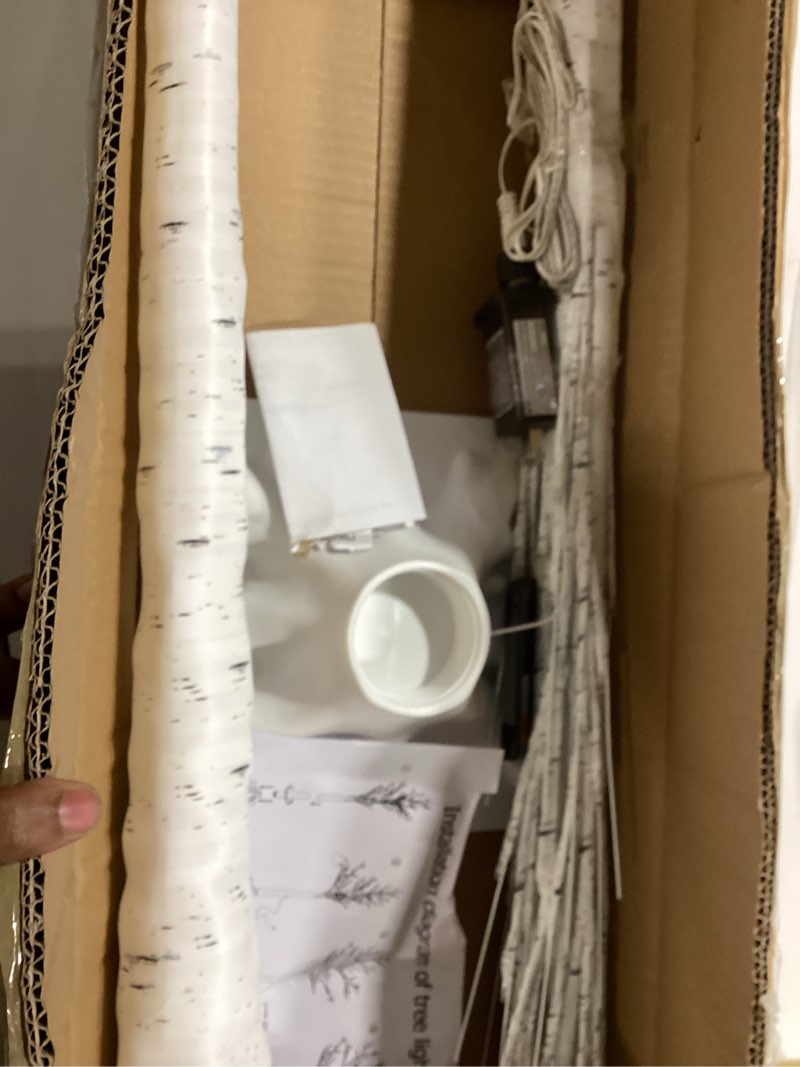 Condition photo showing Good Condition for lighted birch tree 5ft prelit white christmas tree plug in, light up artificial trees with dimmable & timer, 8 modes remote twinkling twig trees with led lights for outdoor indoor decor, warm white