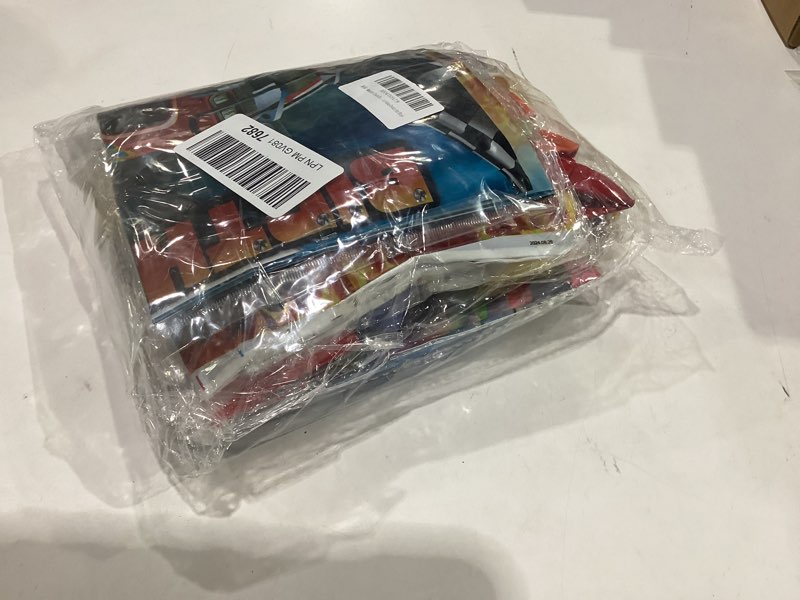 Condition photo showing New/Like New for monster truck birthday decorations, machines jam party decoration supplies include truck balloons arch, tablecloth, backdrop, cake cupcake toppers, hanging swirls, flags, truck birthday decor for boys original