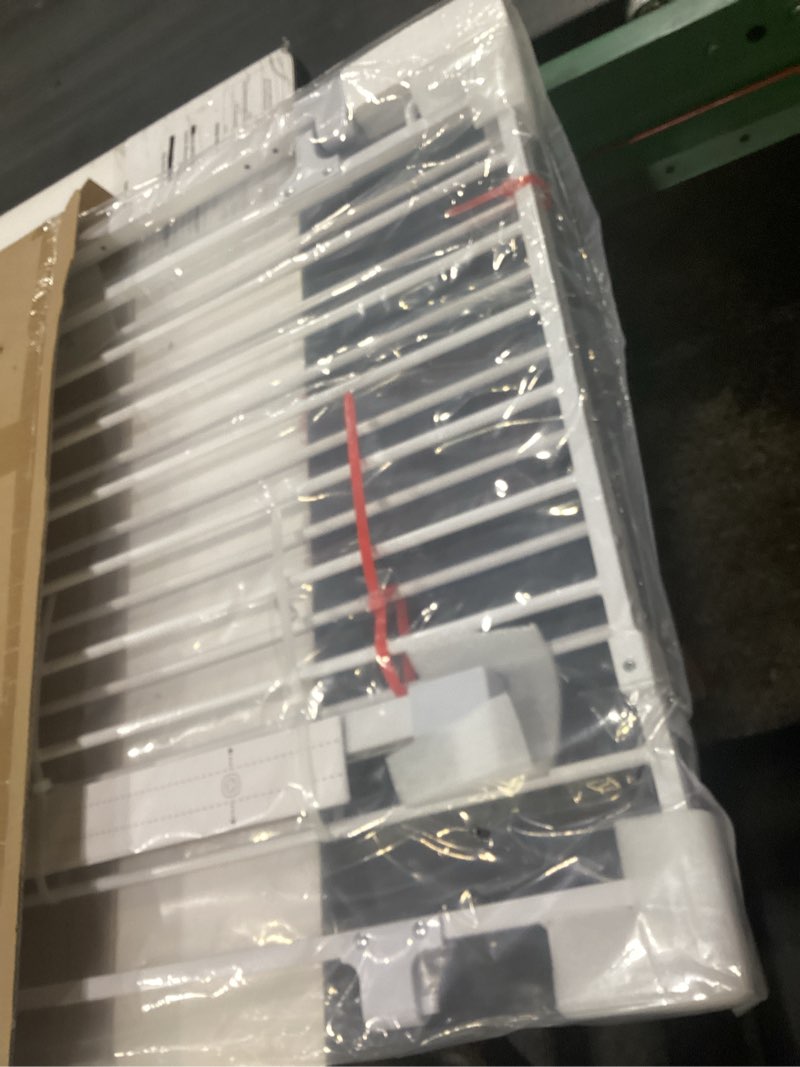 Condition photo showing New/Like New for cumbor 29.2–43" baby gate for stairs, hardware mounted (drill required), expandable no bottom bar dog gate, auto close extra wide walk thru, pet & toddler proof gate, top & bottom of stairways (white) white hardware mounted only (no bottom bar) 29.2"-43" w x 28" h