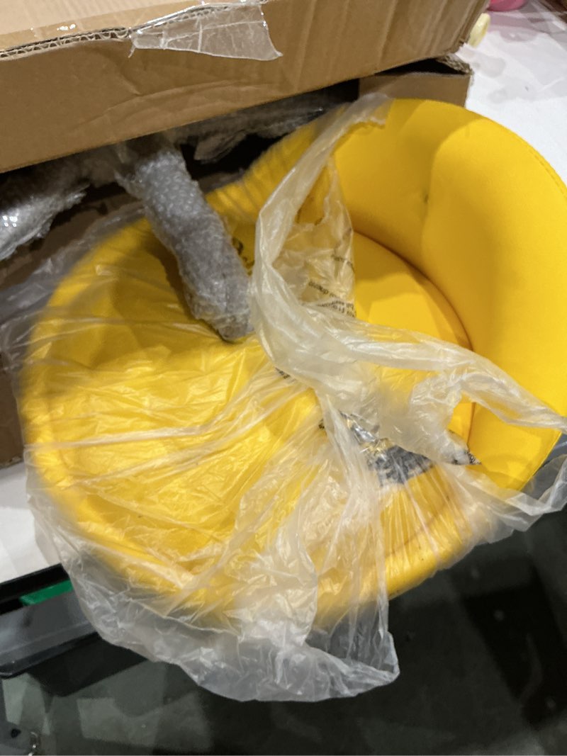 Condition photo showing As Is for kktoner pu leather round rolling stool with back rest height adjustable swivel drafting work spa task chair with wheels (yellow)